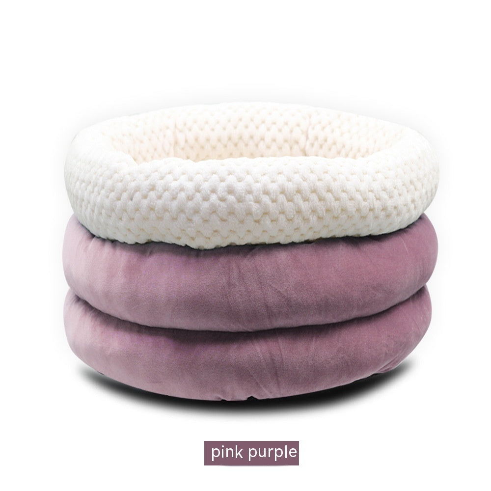 Semi-closed Round Ice Velvet Pet Sleep Bed