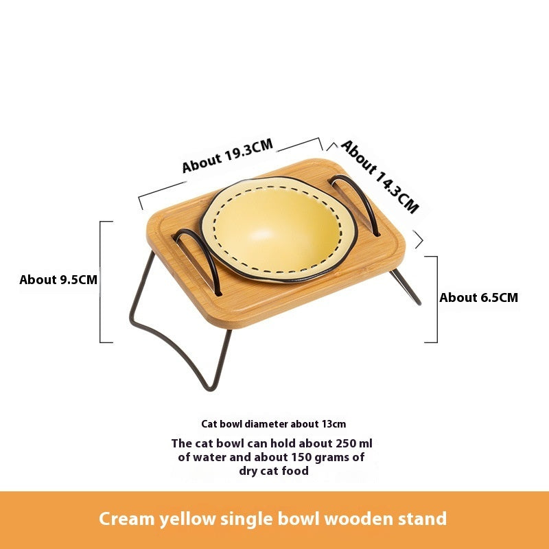 Pet Wooden Rack Multi-functional Ceramic Bowl
