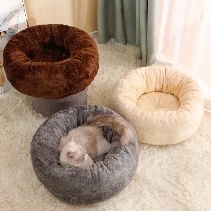 Pet Long Plush Donut Round Bed