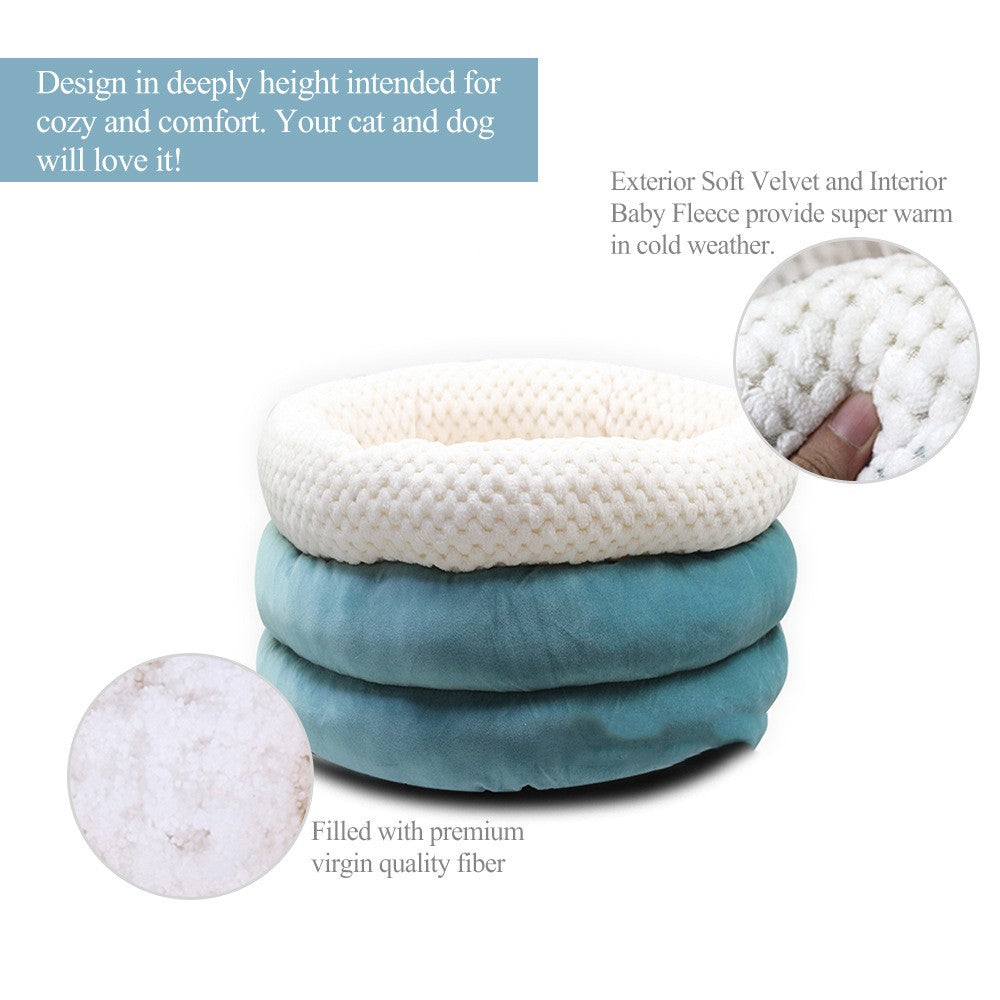 Semi-closed Round Ice Velvet Pet Sleep Bed