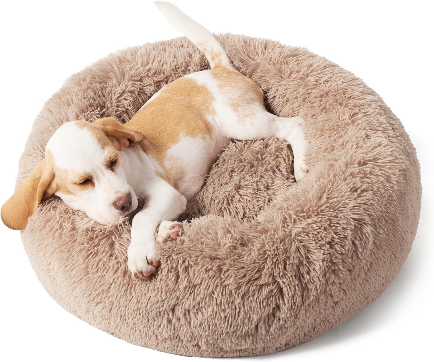 Indoor Solid Color Non-slip Round Fluffy Plush Pet Bed